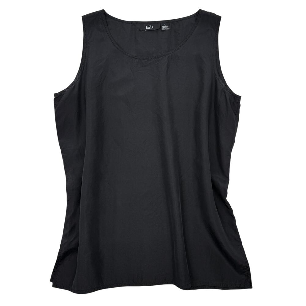 Vtg Silk Tank Top Sleeveless Blouse Relaxed Easy Fit Size L Black Minimal Summer